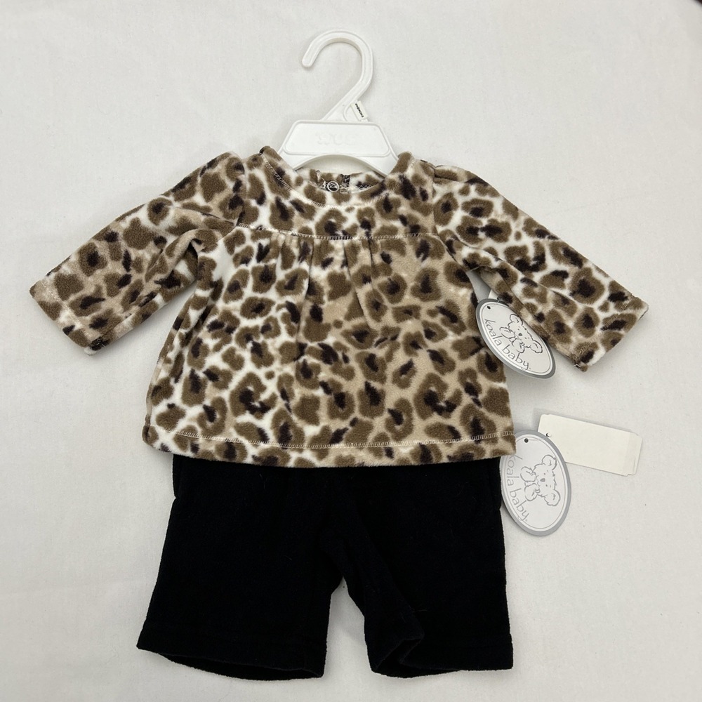 Koala Baby Girl Newborn Fleece Outfit Leopard Top And Black Pants B117